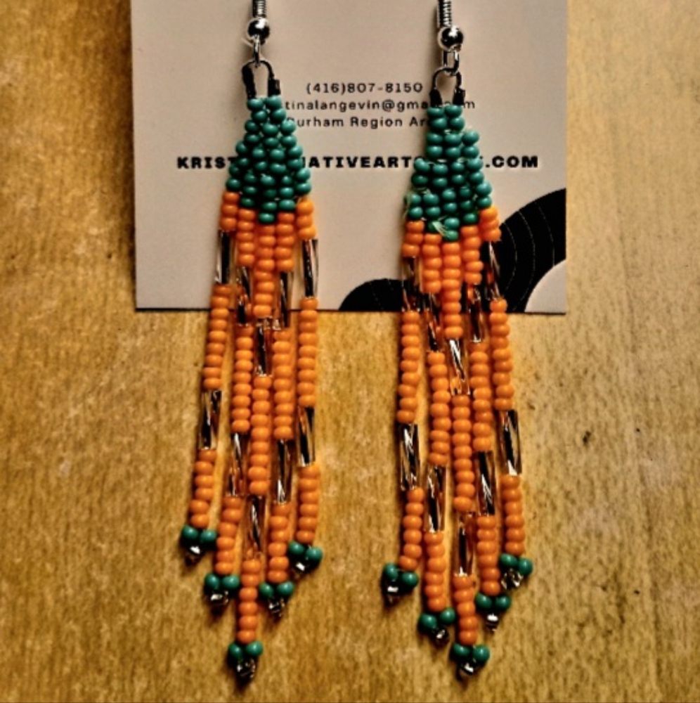 Orange and Green Beaded Earrings